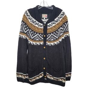 Alpaca Connection black white long cardigan sweater - medium